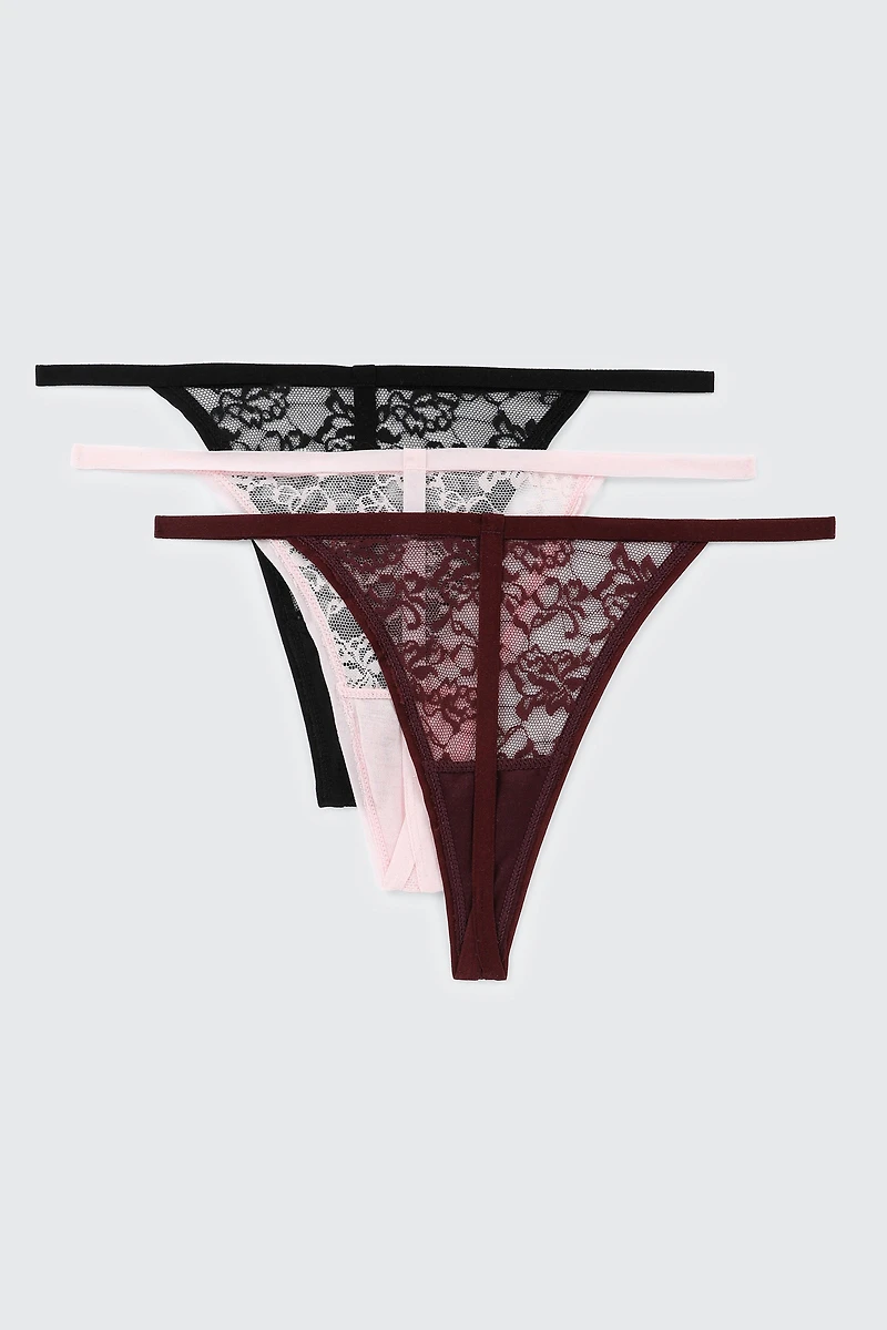 Lot de 3 culottes string en dentelle