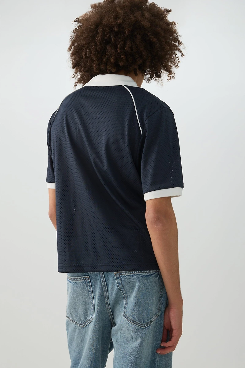 Mesh Johnny Collar Top