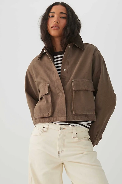 Denim Barn Jacket with Corduroy Collar