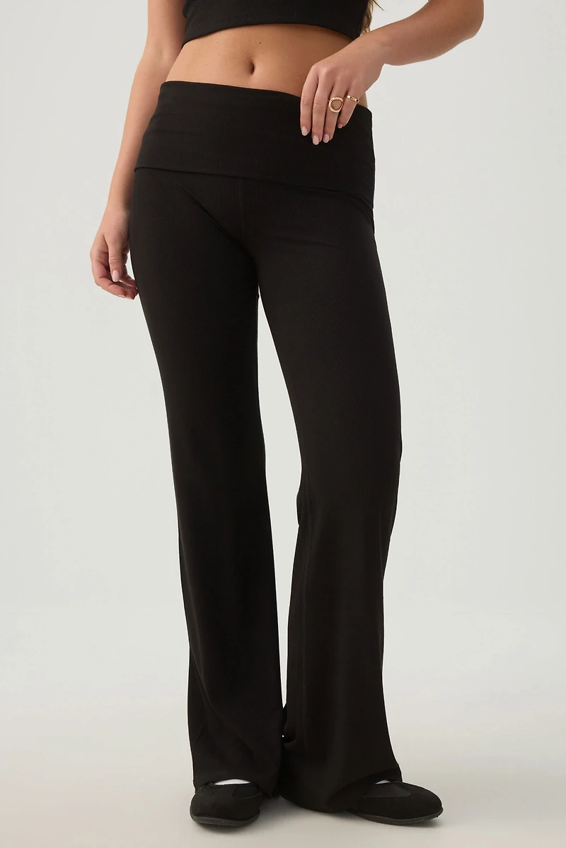 Legging côtelé évasé à taille repliable
