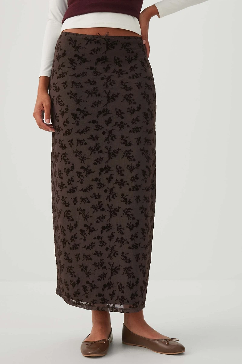 Floral pattern Mesh Maxi Skirt