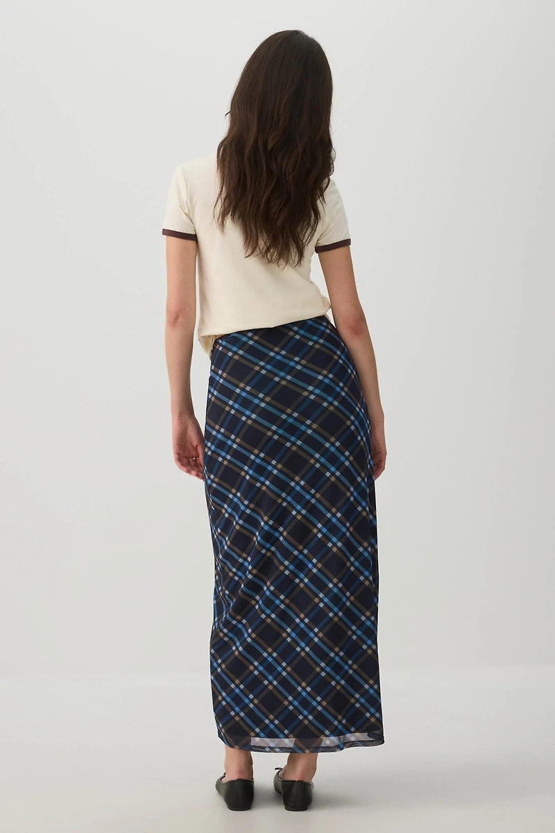 Plaid pattern Mesh Maxi Skirt