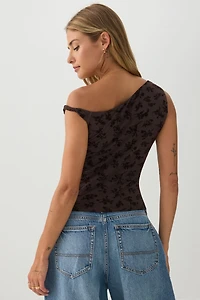 Floral Asymmetric Mesh Tank Top
