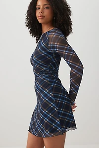 Robe mini en maille froncée à carreaux