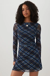 Robe mini en maille froncée à carreaux