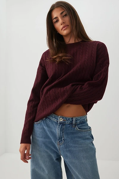 Cable Knit Crew Neck Sweater