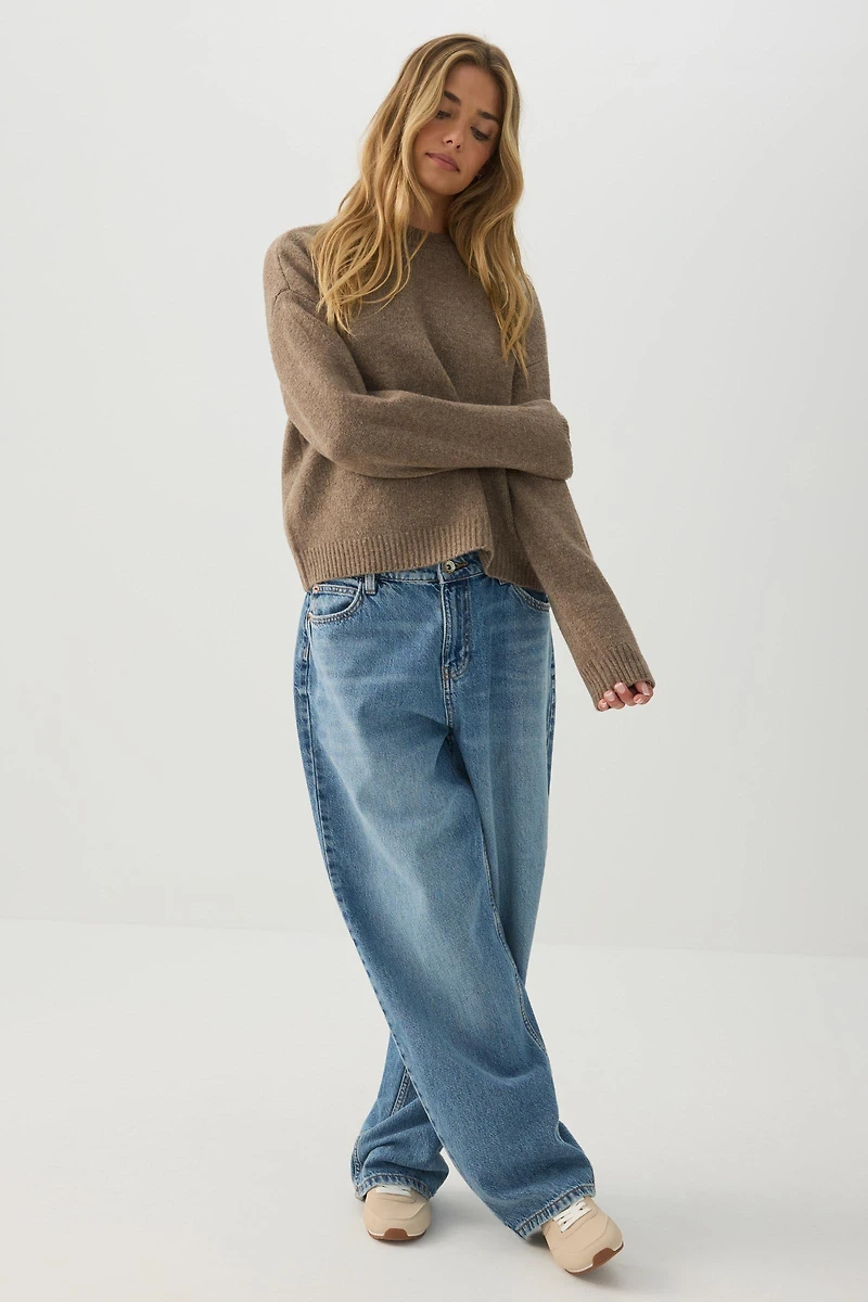 Cropped Crew Neck Sweater