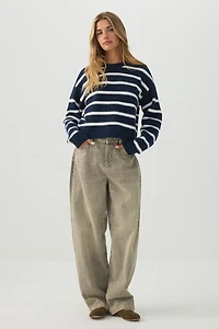 Cropped Striped Jacquard Sweater
