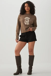 Puppy Jacquard Crew Neck Sweater