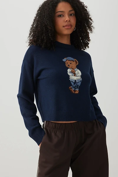 Bear Jacquard Crew Neck Sweater