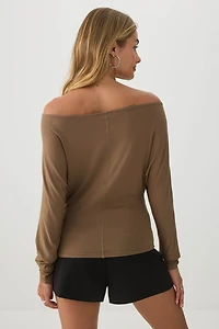 Off Shoulder Cropped Knit Top