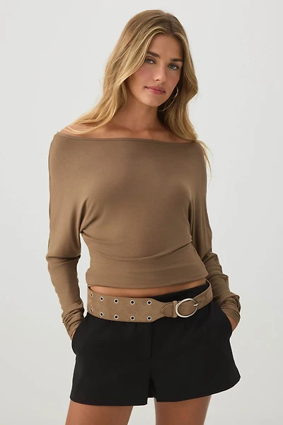 Off Shoulder Cropped Knit Top