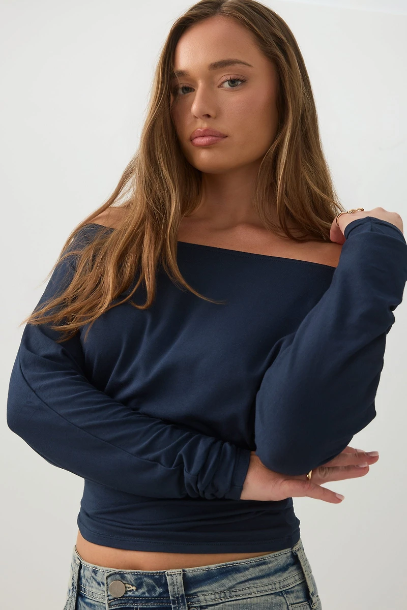 Off Shoulder Cropped Knit Top
