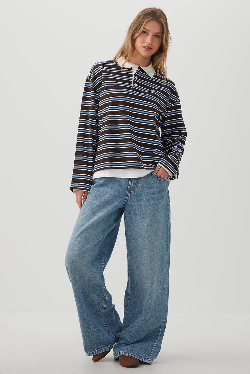 Striped Long Sleeve Polo Top