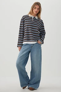 Striped Long Sleeve Polo Top