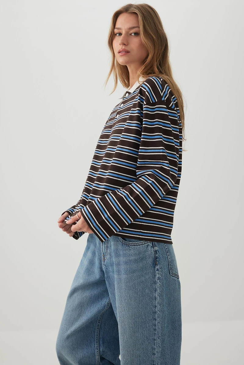 Striped Long Sleeve Polo Top