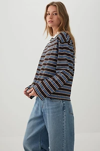 Striped Long Sleeve Polo Top