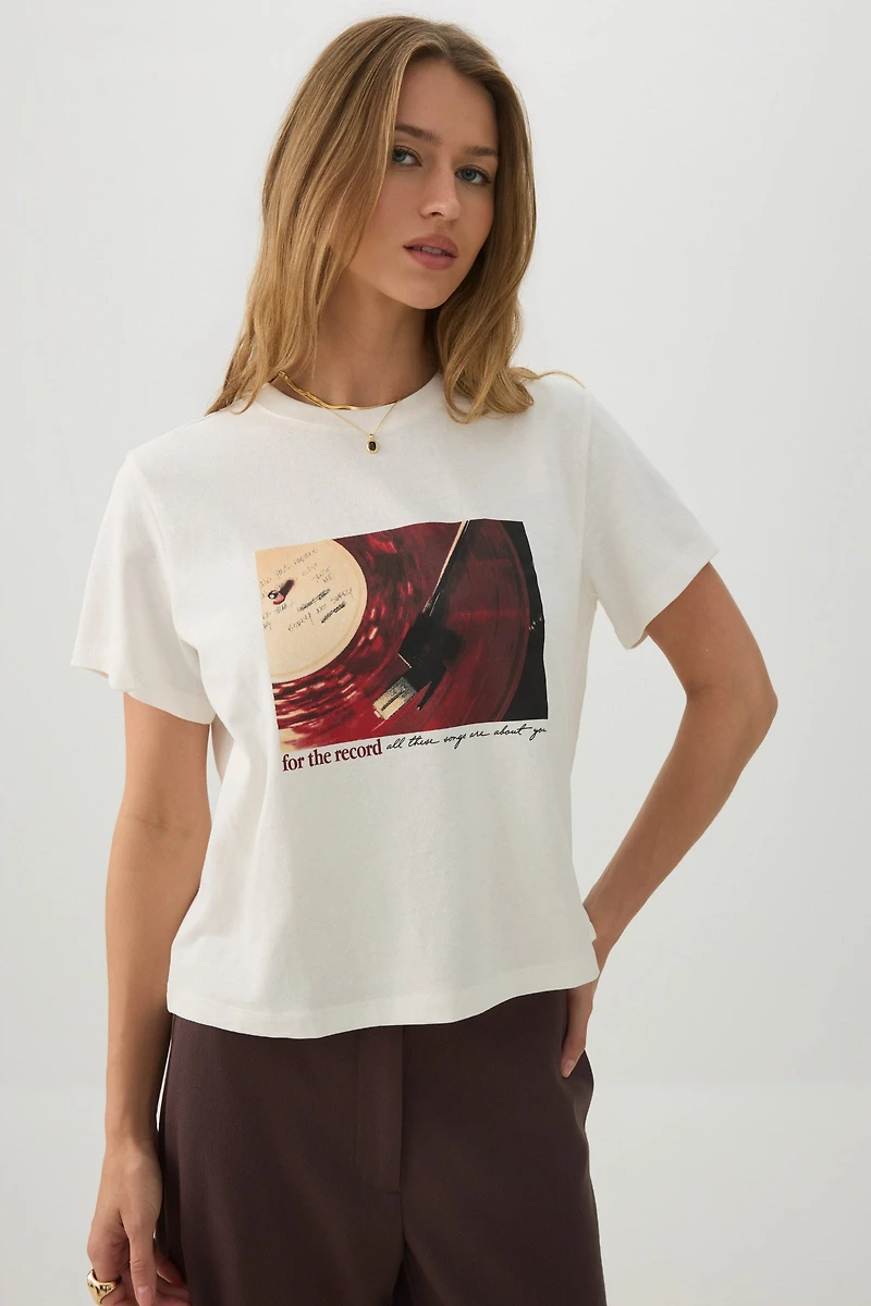 T-shirt court graphique à col rond
