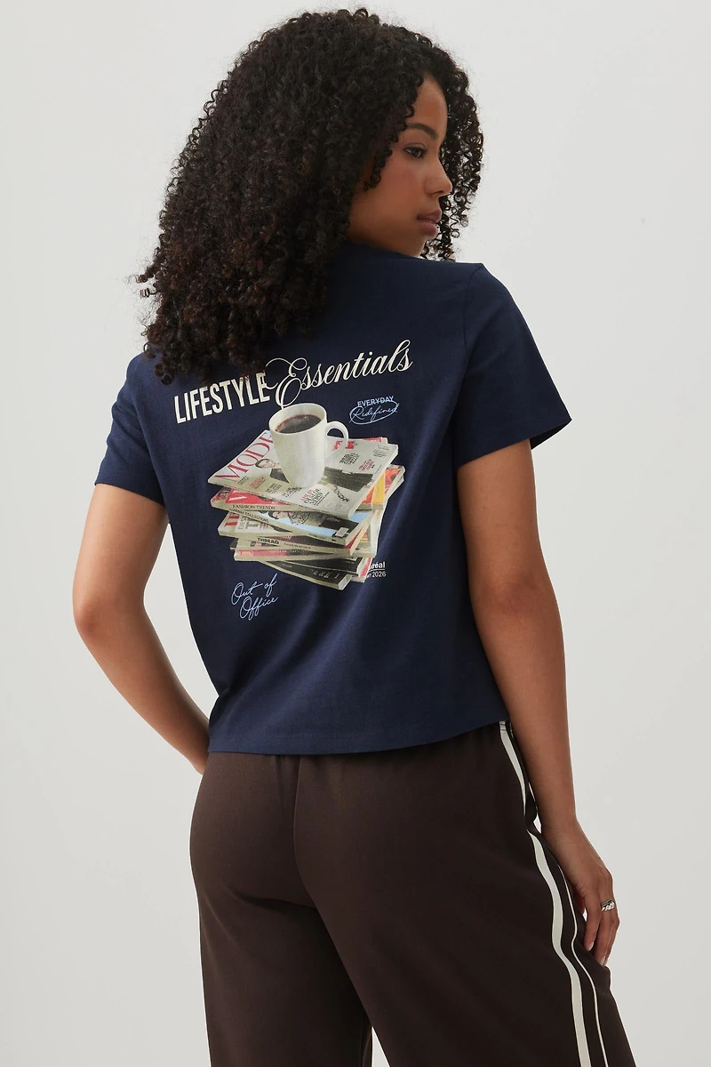 T-shirt court graphique à col rond
