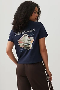 T-shirt court graphique à col rond