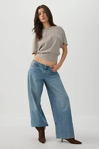 Striped Crop Batwing Sleeve Top