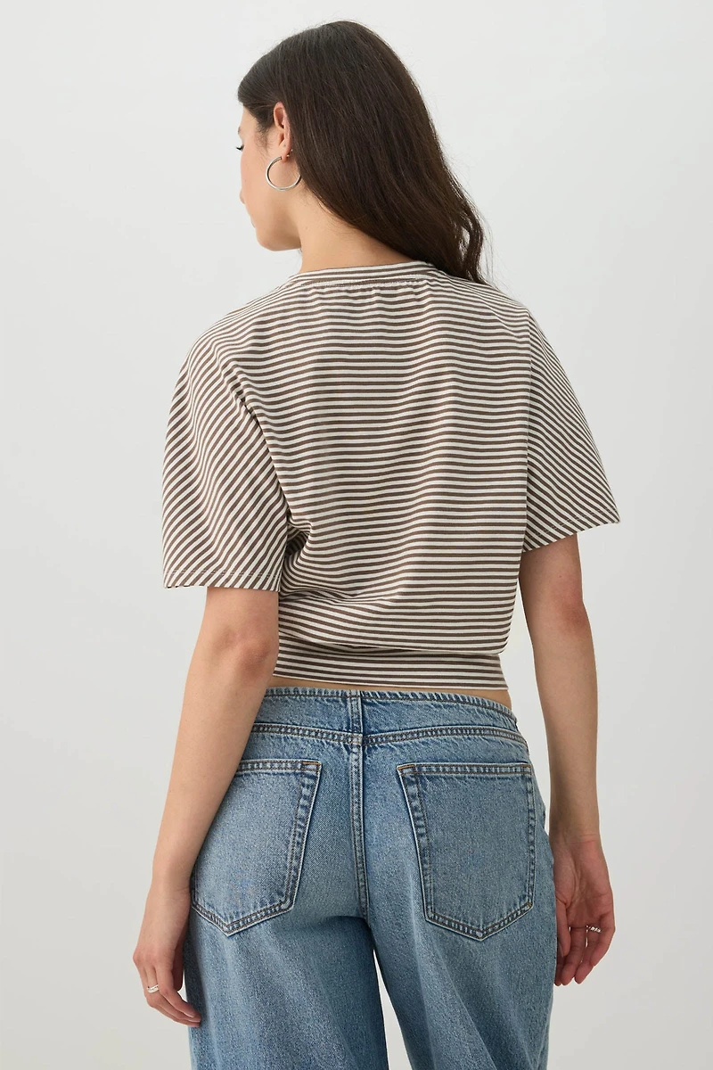 Striped Crop Batwing Sleeve Top