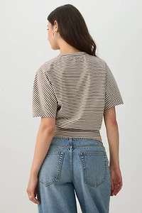 Striped Crop Batwing Sleeve Top