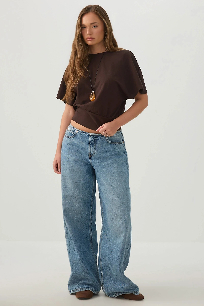 Cropped Batwing Sleeve Top