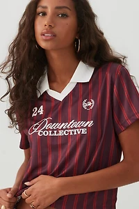 Striped Mesh Polo Top