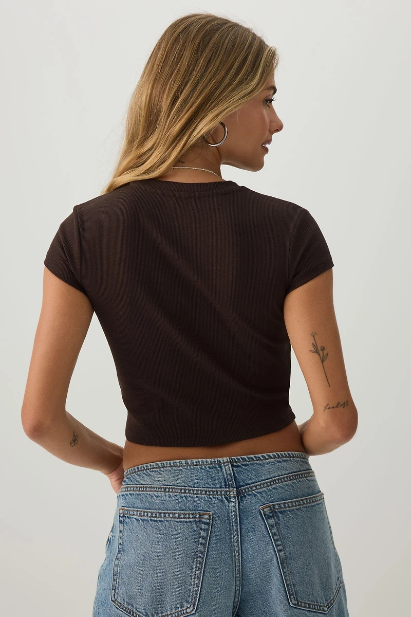 Rib Crew Neck Crop T-Shirt