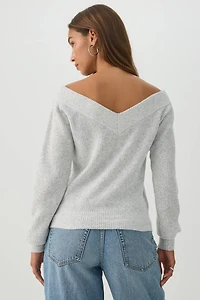 Cropped Wide V Neck Sweater