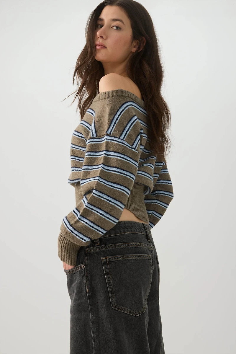 Striped Off Shoulder Sweater