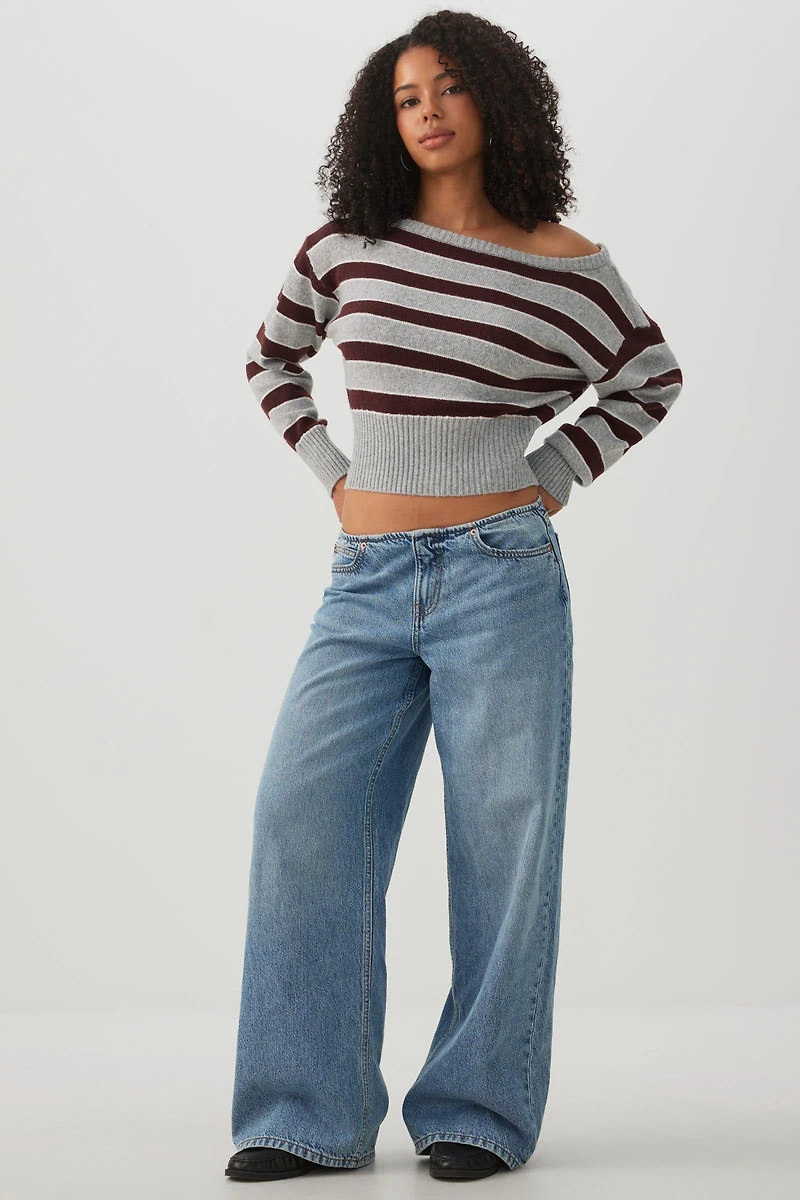 Striped Off Shoulder Sweater
