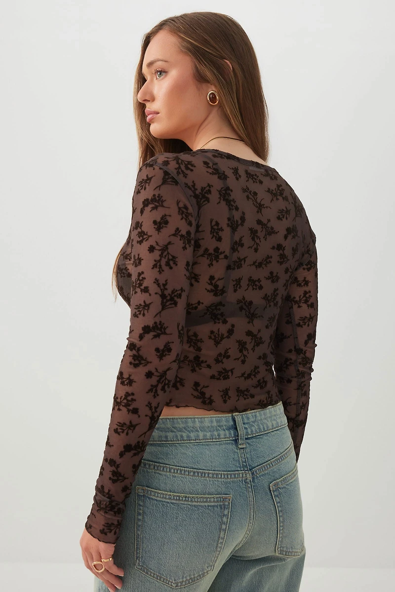 Floral Mesh Button Front Cardigan