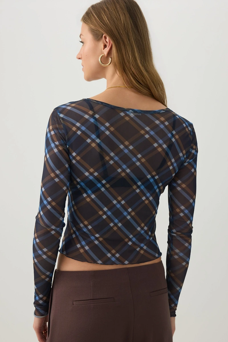Plaid Mesh Button Front Cardigan