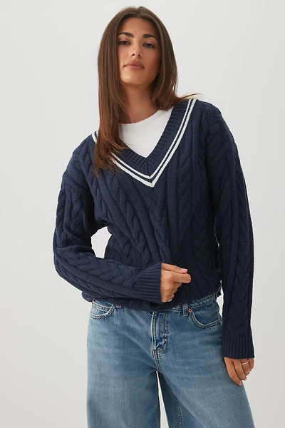 Cable Knit V-Neck Sweater