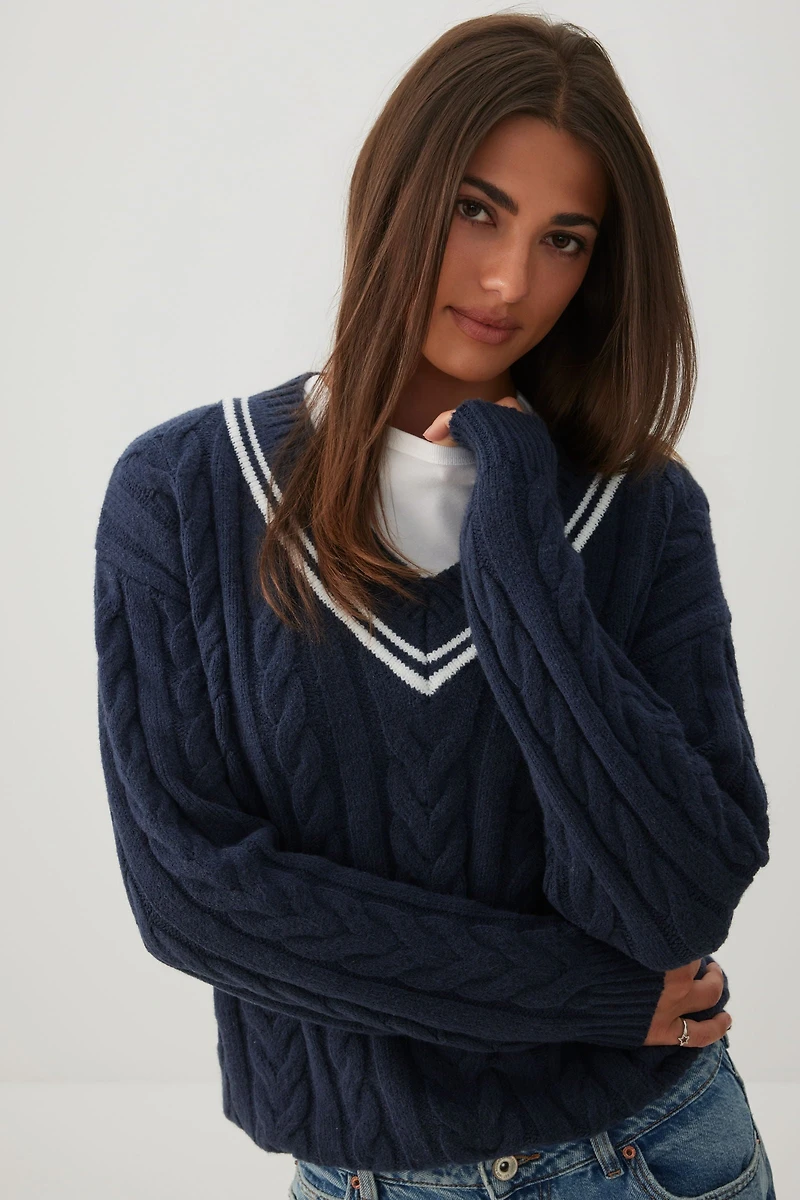 Cable Knit V-Neck Sweater