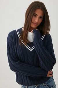 Cable Knit V-Neck Sweater