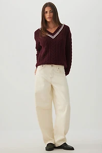 Pull à col en v tricot torsad
