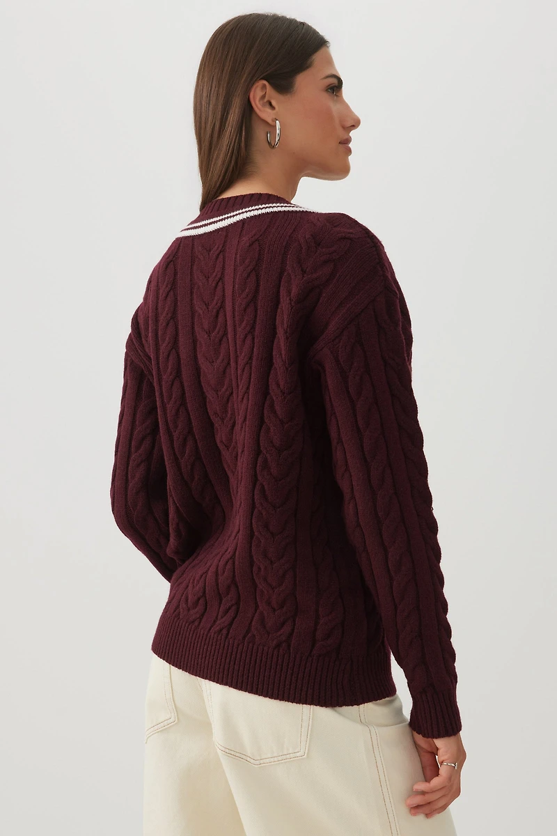 Cable Knit V-Neck Sweater
