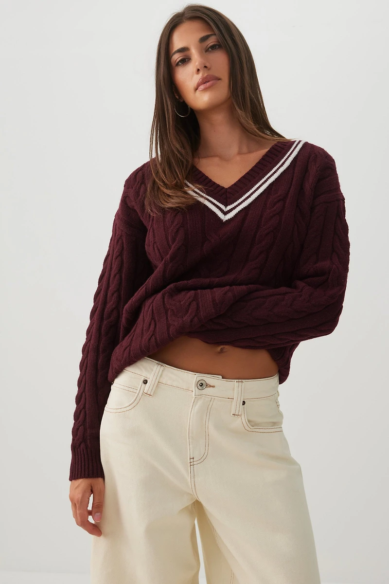 Cable Knit V-Neck Sweater