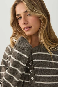 Striped Button Neck Sweater