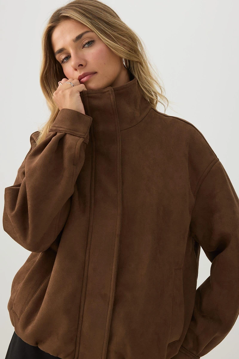Faux Suede Zip Up Jacket