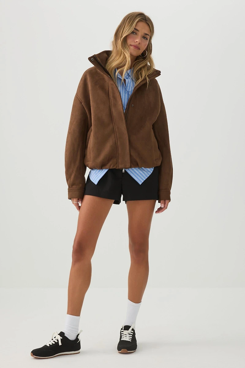 Veste à glissière en faux suède