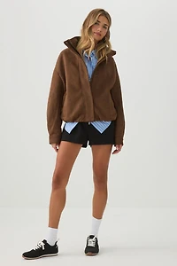 Veste à glissière en faux suède