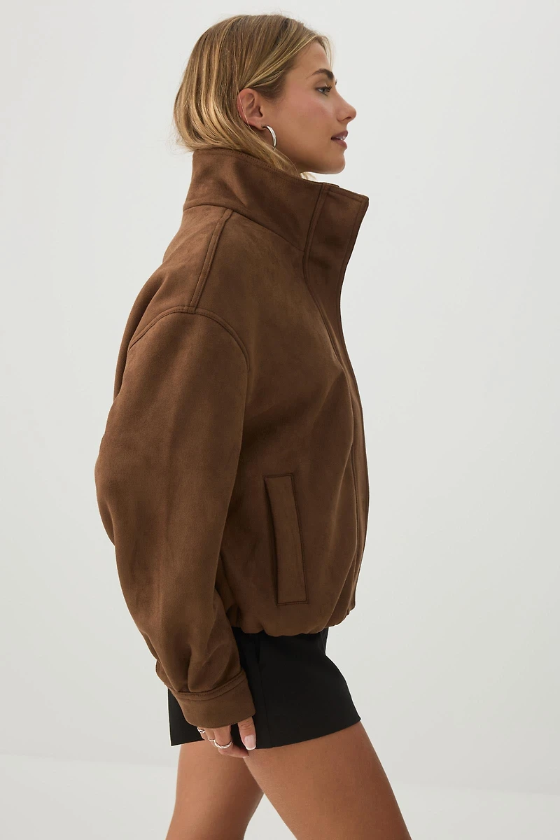 Veste à glissière en faux suède