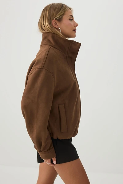 Veste à glissière en faux suède