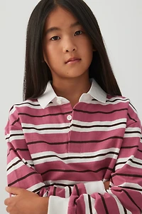 Striped Long Sleeve Polo Top