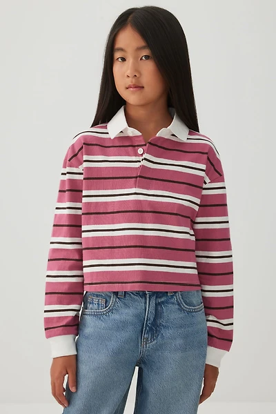 Striped Long Sleeve Polo Top