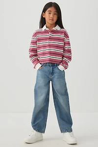 Striped Long Sleeve Polo Top